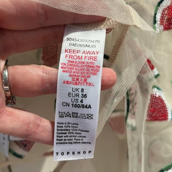 TOPSHOP women’s watermelon print sequins sheer top US 4 - Picture 4 of 9